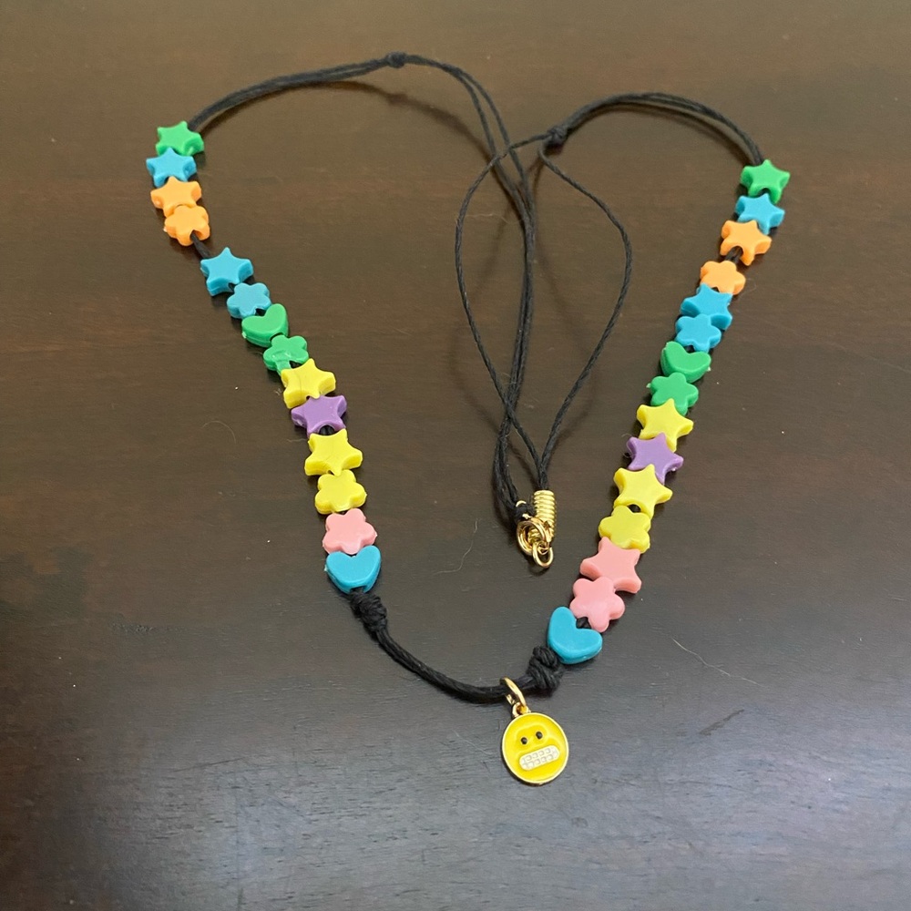Ravewear-Colorful Beaded Necklace with Emoji Charm- festival, plur, trdaeoff